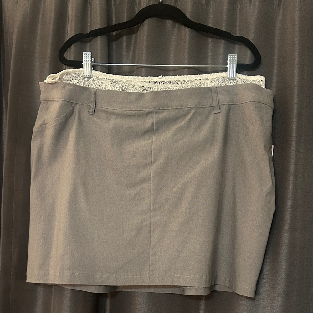 wild fable taupe mini skirt with cream lace trim